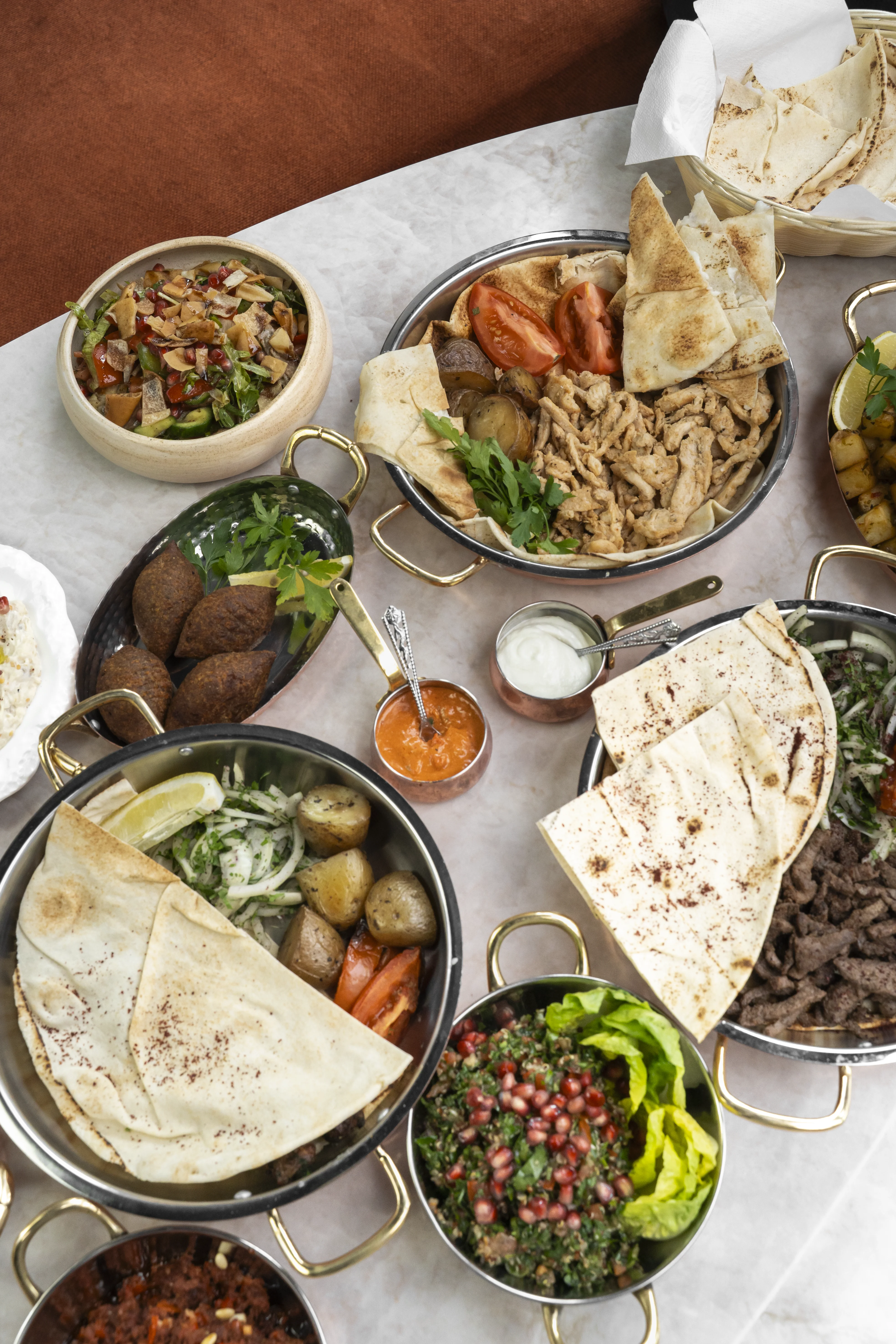 Selection of Mediterranean dishes and drinks at Gardens